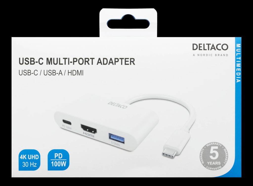 USB-C till HDMI docking station 4K 30Hz vit, PD 92W