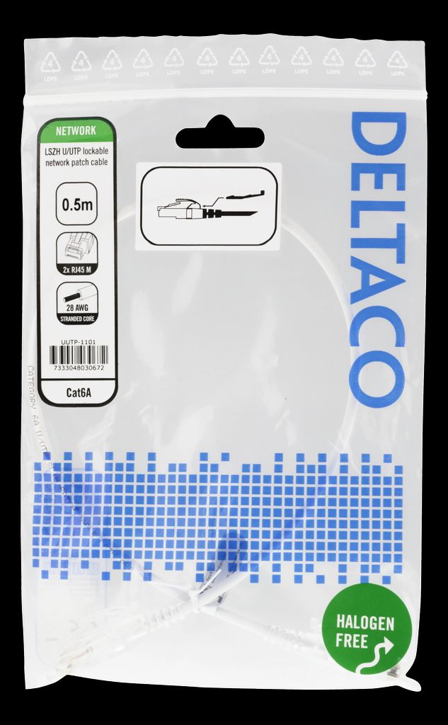 U/UTP Cat6A patchkabel 0,5m låsbar – Vit