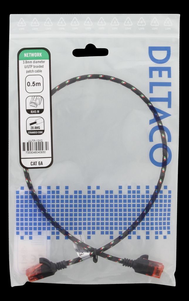 Tough Slim CAT6A U/UTP Patchkabel 0,5m svart – tunn och slitstark