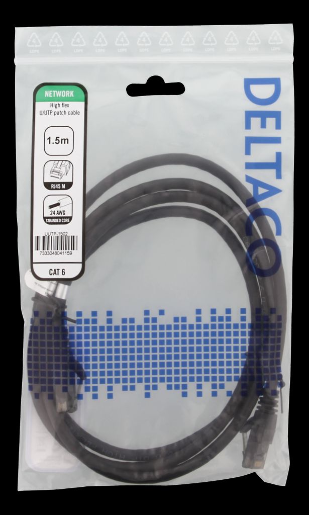 High flexible U/UTP Cat6 patch-kabel 1,5m svart