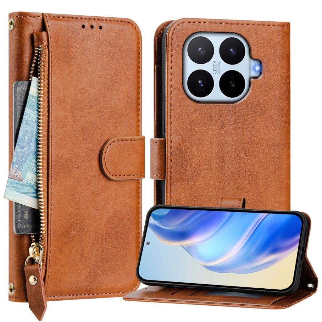 Xiaomi 17T Pro Lompakkokotelo vetoketjulla - Ruskea