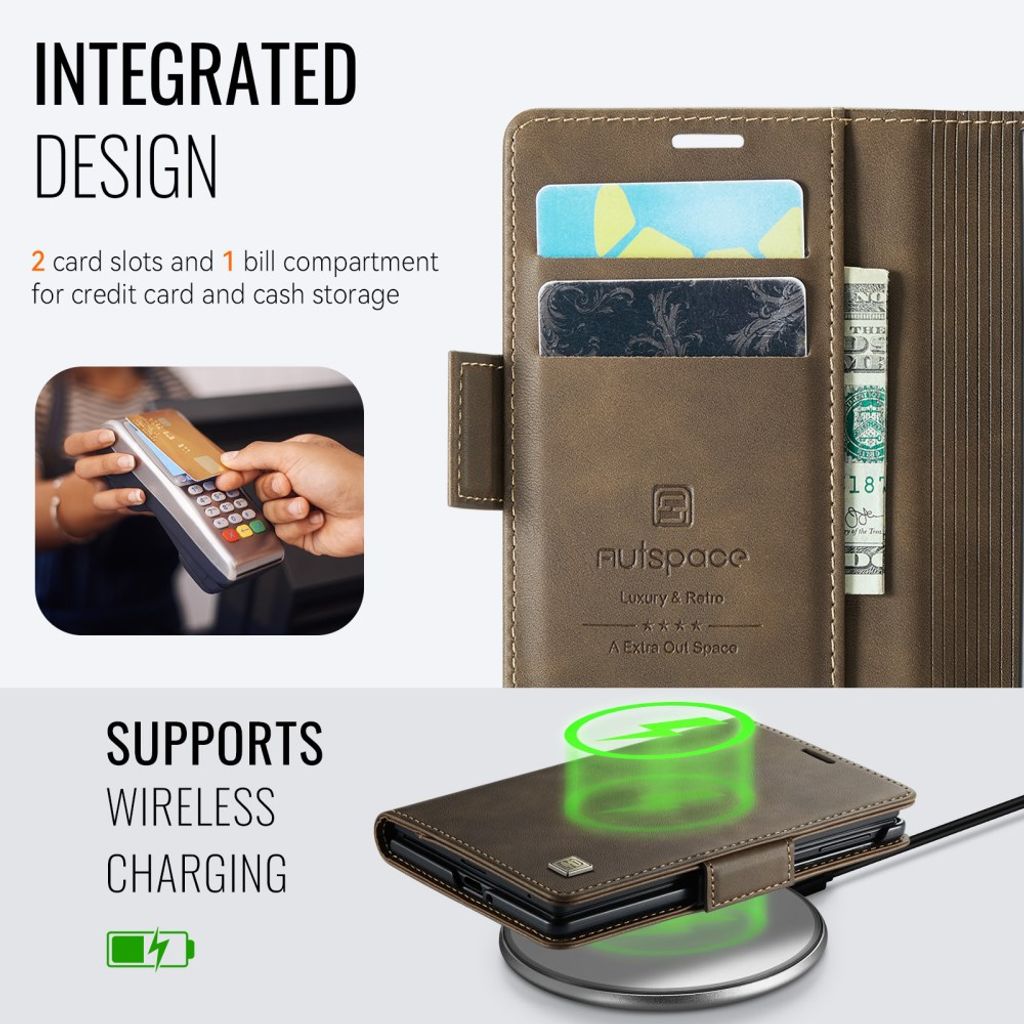 AUTSPACE Samsung Galaxy Z Fold8 Lompakkokotelo PU-nahka RFID-suojattu - Tummanruskea