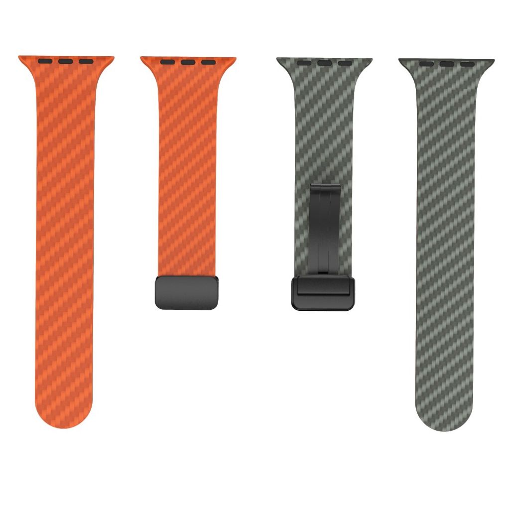 Apple Watch 49 / 46 / 44 / 42mm Klockarmband kolfibertextur - Orange/Grön