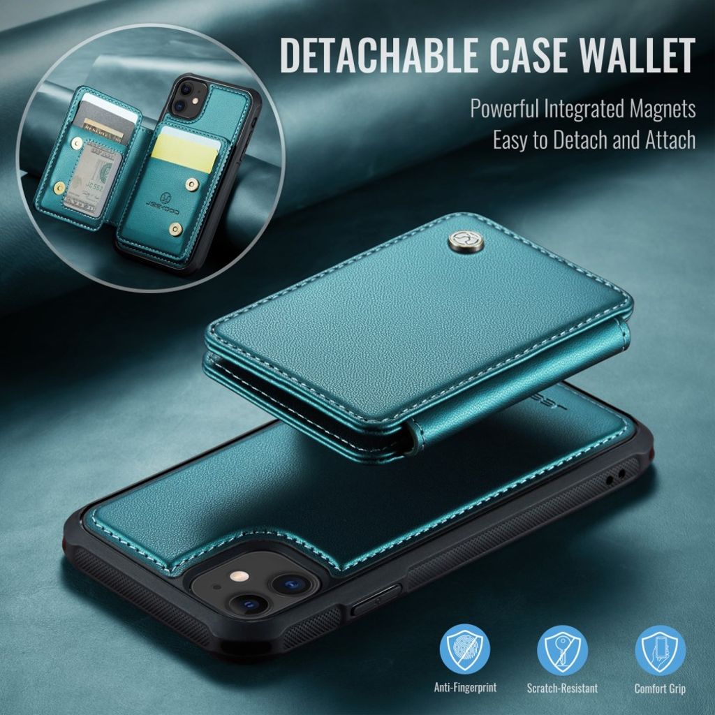 JEEHOOD iPhone 11 Kuori Irrotettava Magneettinen Kortin Haltija – Syaani