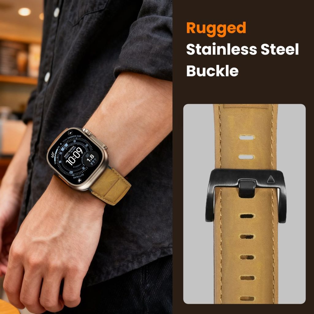 AHASTYLE DD12 Apple Watch 49 / 46 / 44 / 42mm Nahkainen kellonranneke - Tummanruskea