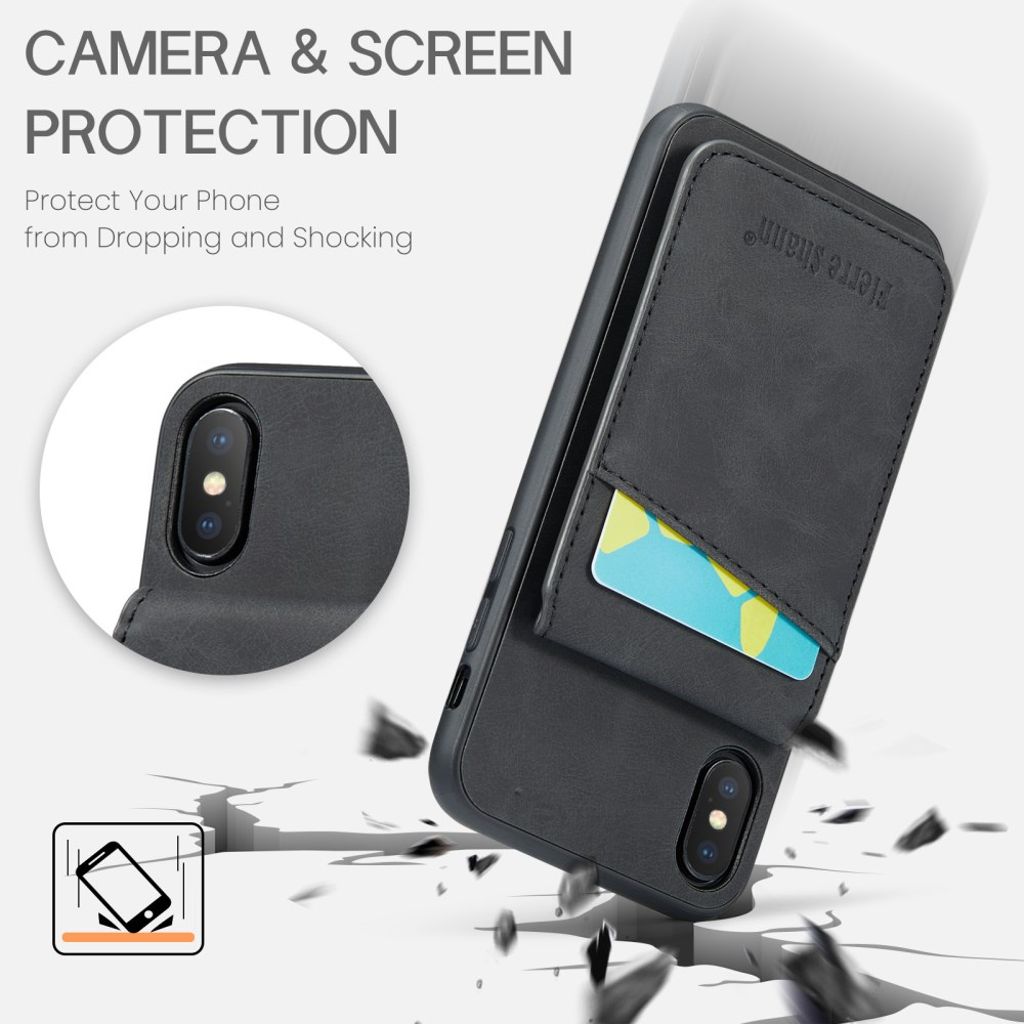 Fierre Shann iPhone XS Max Pungcover med Stativ og Kortholder – Sort