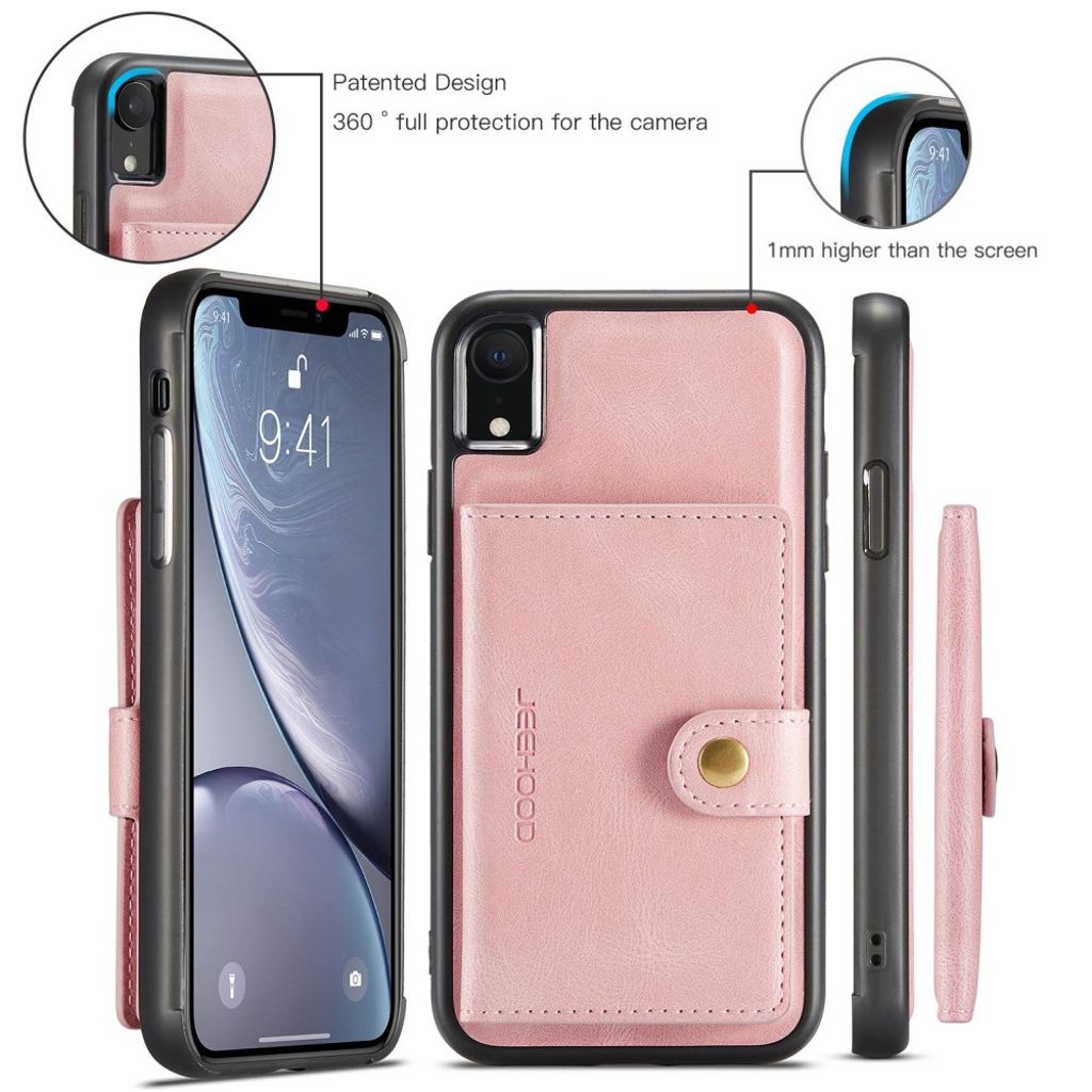 JEEHOOD Plånboksskal med Stativ för iPhone XR – Roséguld