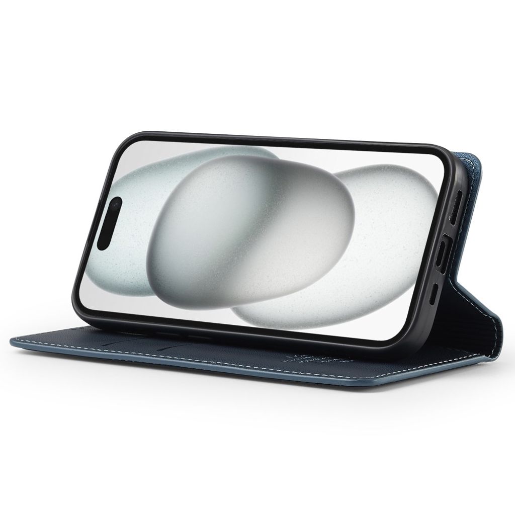 LC.IMEEKE iPhone 15 Wallet Cover Stand PU Leather - Blue