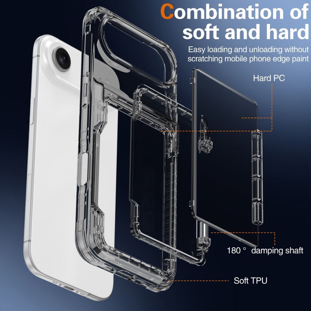 iPhone 17 Air Kuori, Jalusta, Korttipaikka - läpinäkyvä musta