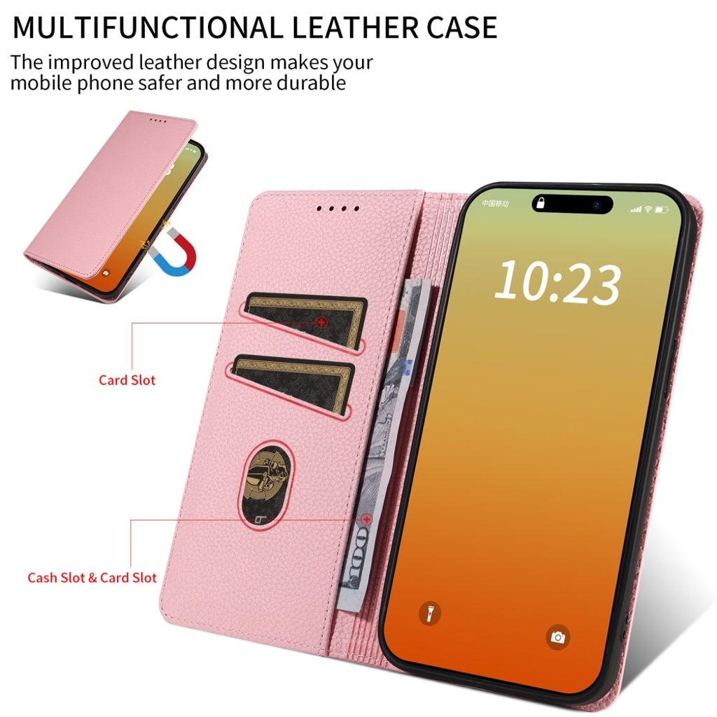 Apple iPhone 14 Pro Wallet Cover RFID Blocking Card Holder - Pink