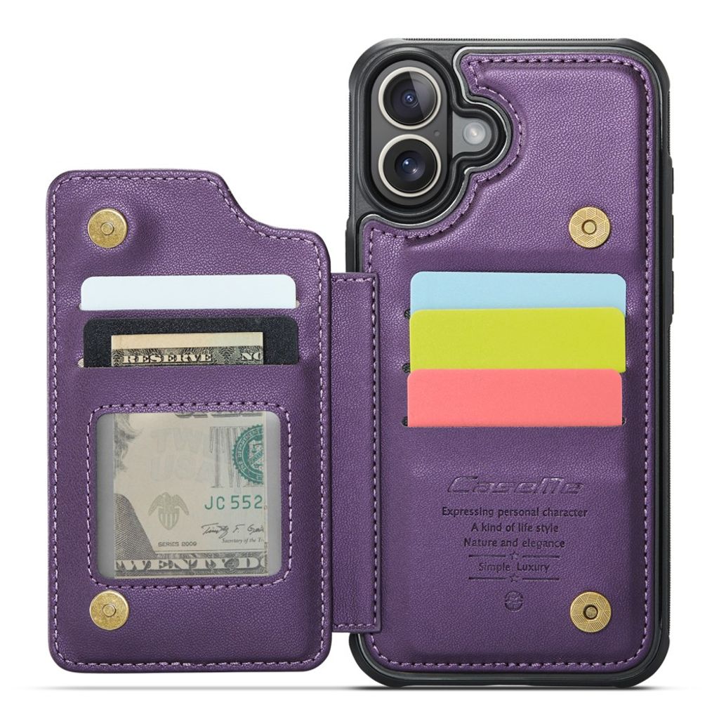 CASEME iPhone 16 Case with 5 Card slots - Purple