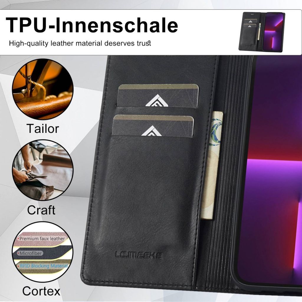 LC.IMEEKE iPhone 13 Pro Max Lompakkokotelo RFID-estävä – Musta