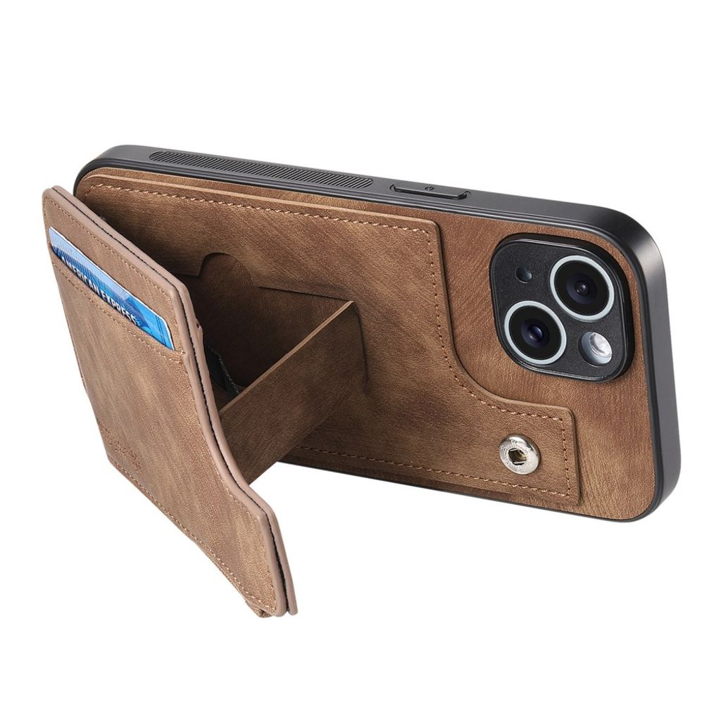 iPhone 14 Cover med Kortholder og Stativ - Brun
