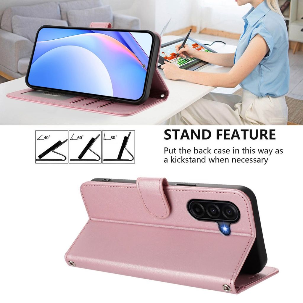 Samsung Galaxy A37 5G Lompakkokotelo RFID-estävä PU-nahka - Vaaleanpunainen