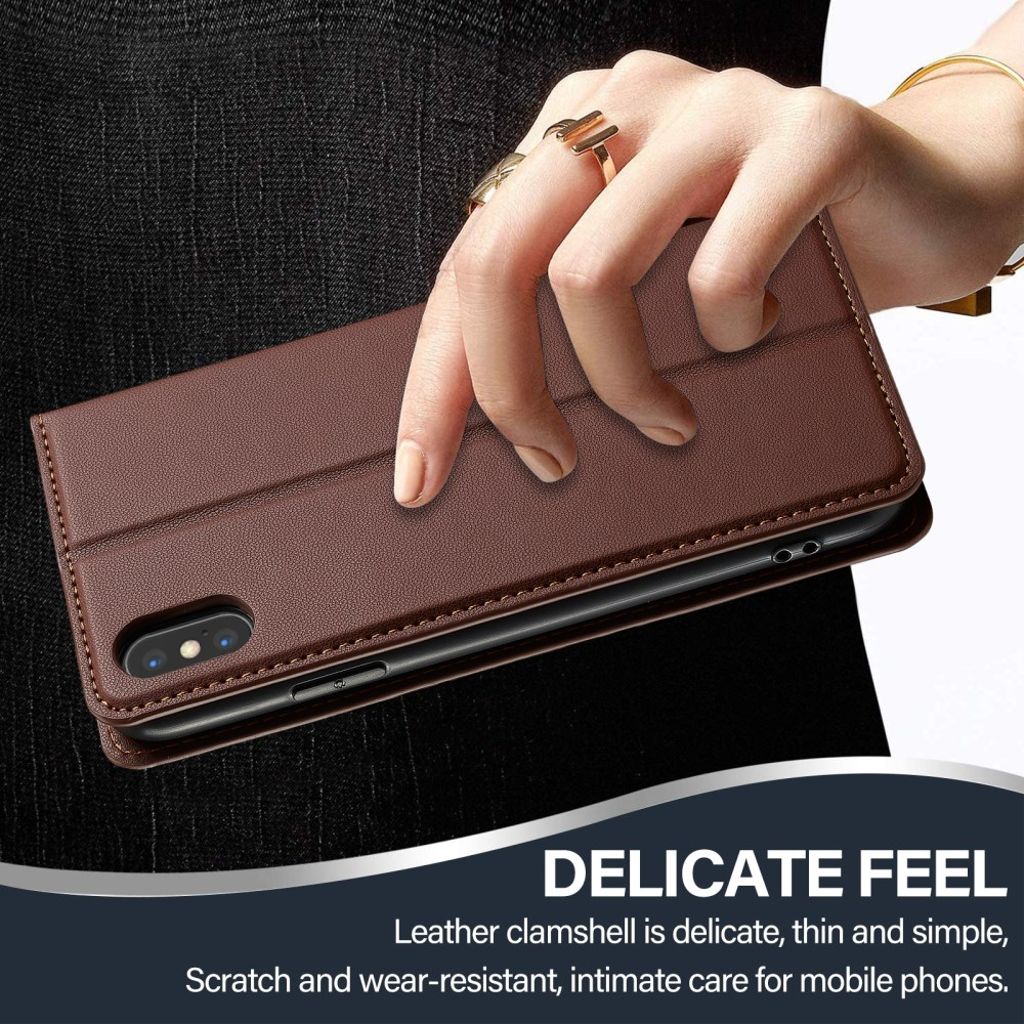 LC.IMEEKE iPhone XS Max Pungetui med Kortholder og Stativ – Brun