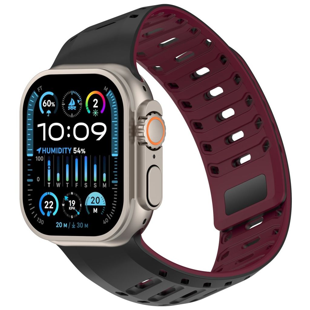 Apple Watch 49/46/44/42mm Klockarmband i Silikon Magnetisk - Svart/Röd
