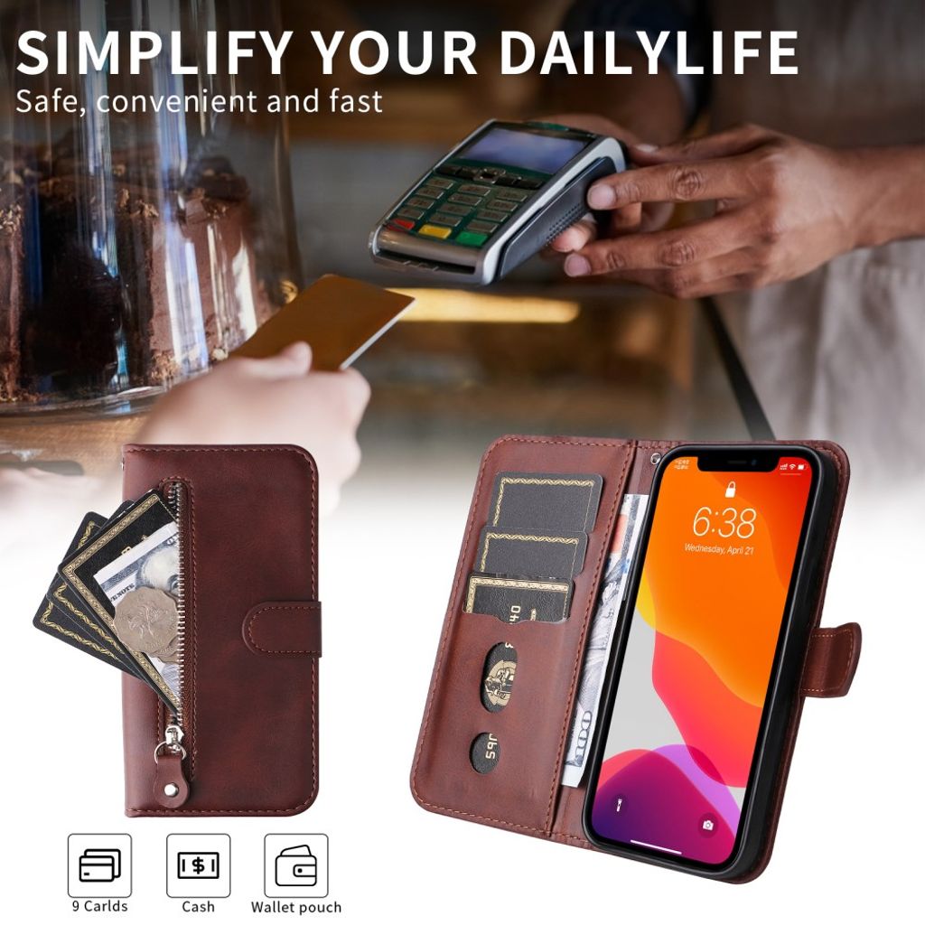 Motorola Moto G86 Power 5G etc. Cover with Zipper Pocket - Brown