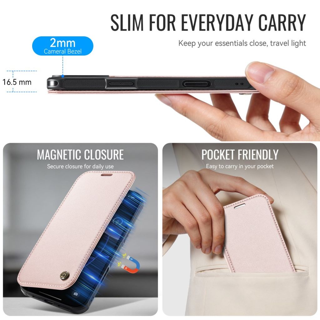 CASEME 053 iPhone 12 Pro Max Lommeboketui MagSafe RFID Blokkerende - Lysrosa