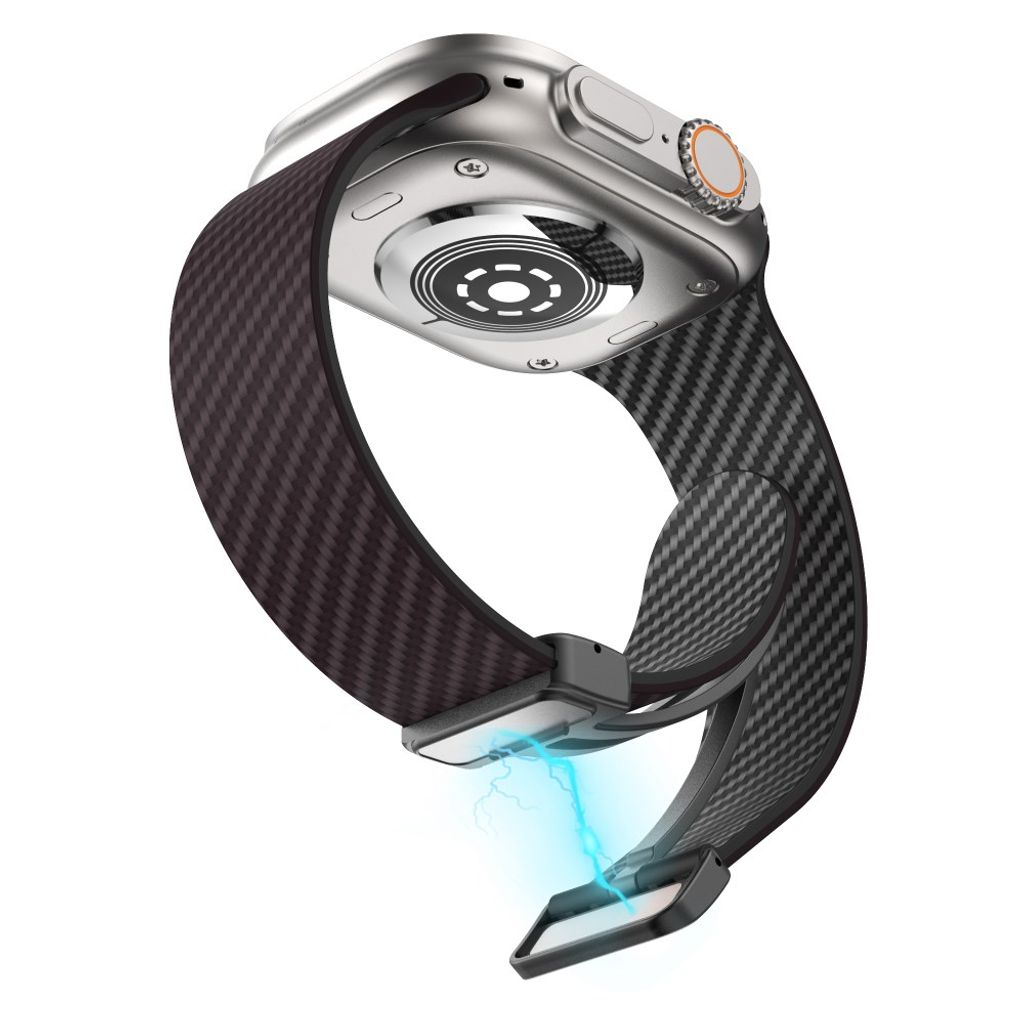 Apple Watch 49 / 46 / 44 / 42mm Klockarmband kolfibertextur - Mörkbrun/Svart