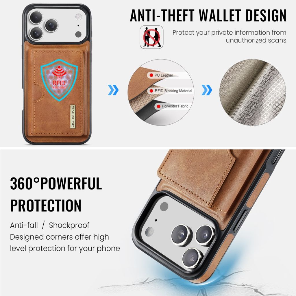 DG.MING iPhone 18 Pro/17 Pro Deksel med Magnetisk Lommebok - Lysbrun