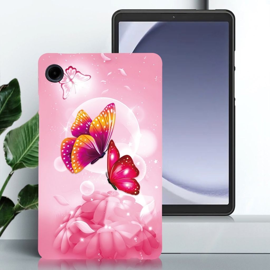 Samsung Galaxy Tab A11/A9 Cover med tryk - Lyserød Sommerfugl