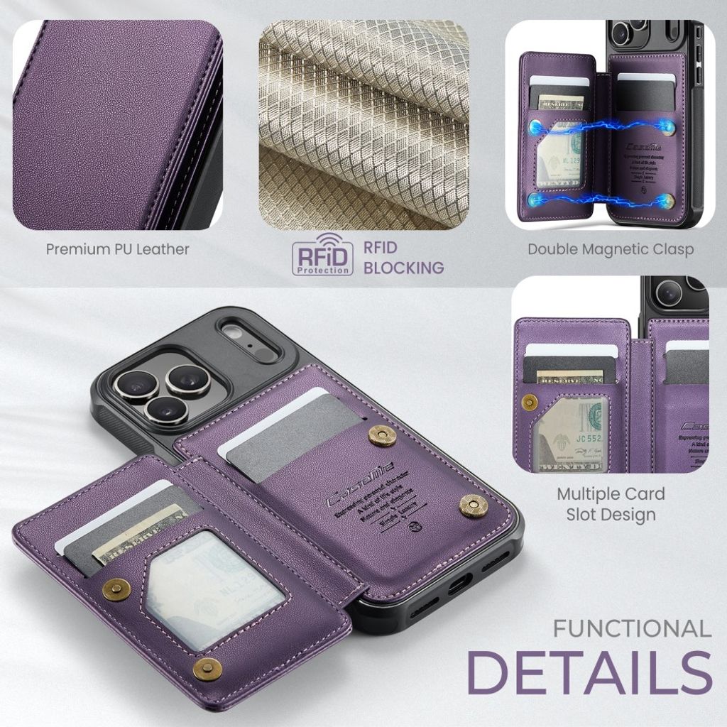 CASEME iPhone 18 Pro Max/17 Pro Max Lompakkokuori RFID-estolla – Purppura