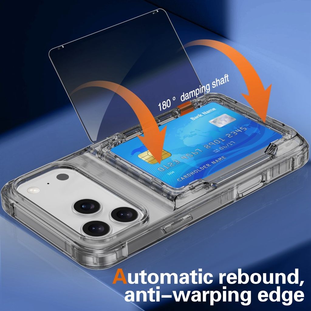 iPhone 17 Pro Max Kuori, Jalusta, Korttipaikka - läpinäkyvä musta
