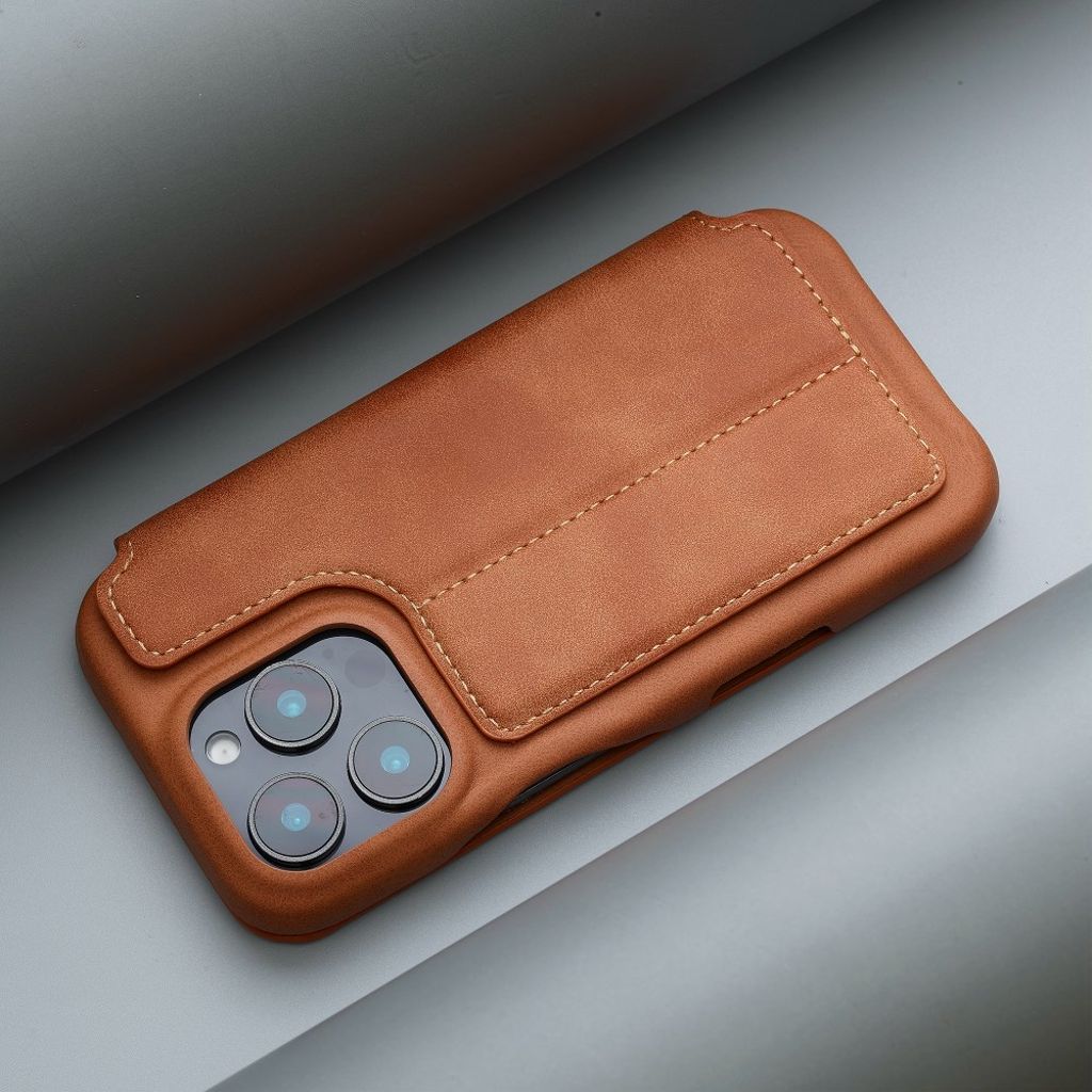 LC.IMEEKE Wallet Cover Card Holder Stand for iPhone 16 Pro Max – Brown