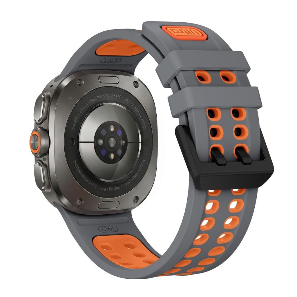 Samsung Galaxy Watch Ultra/Ultra2 Tofarget silikon klokkerem med dobbel spenne - Grå/oransje
