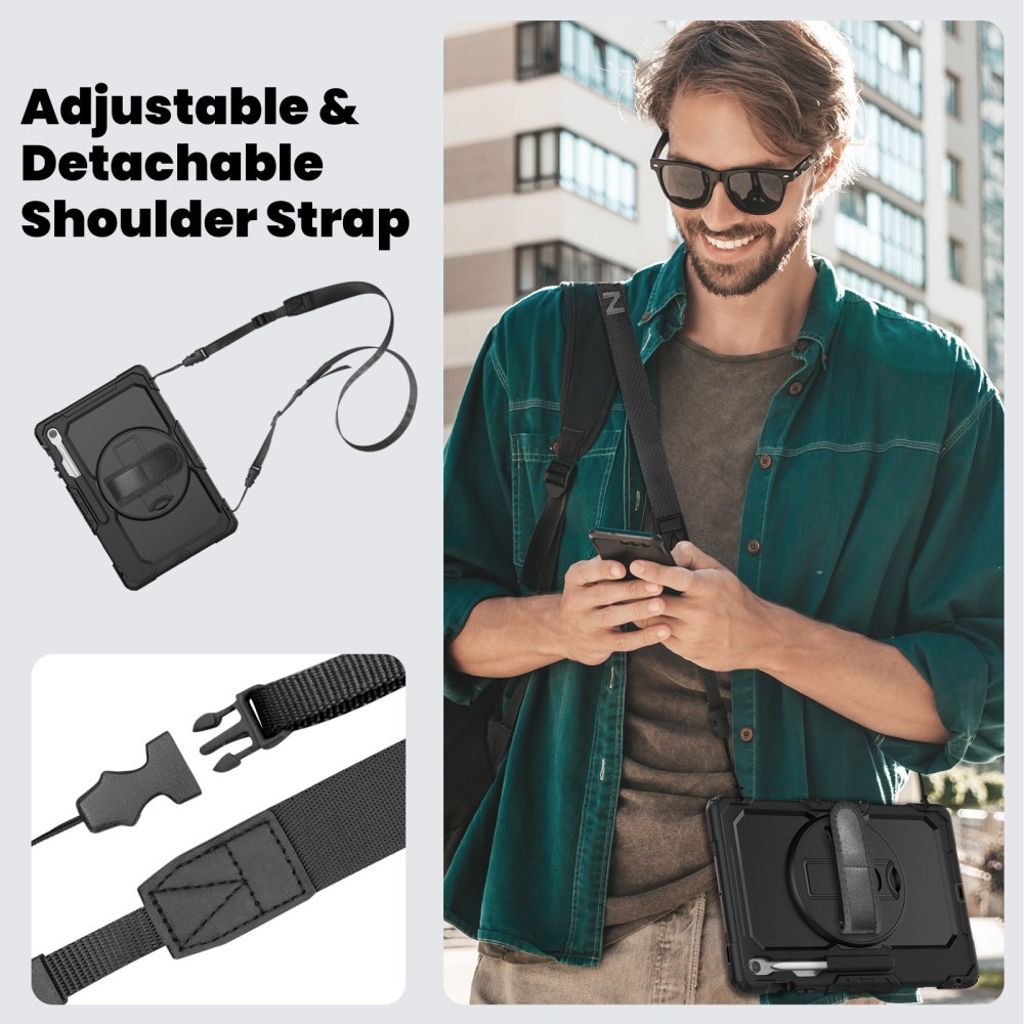 Samsung Galaxy Tab S10 FE Plus Case with Shoulder Strap - Black
