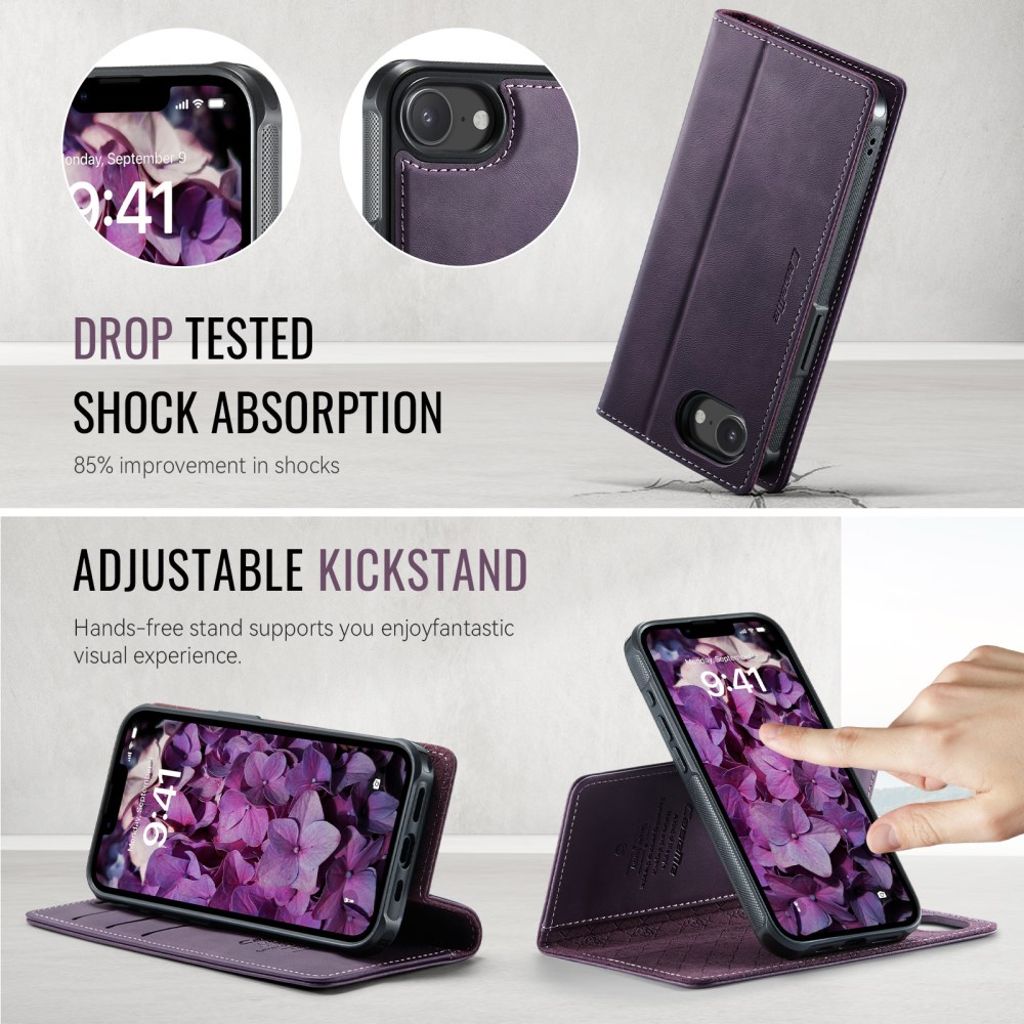 CASEME C49 Cover for iPhone 16e with Wallet, RFID Blocking & MagSafe – Purple