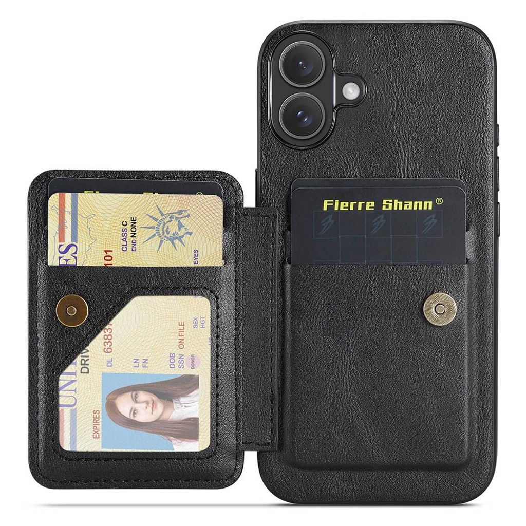FIERRE SHANN iPhone 16 Case with Card slots - Black