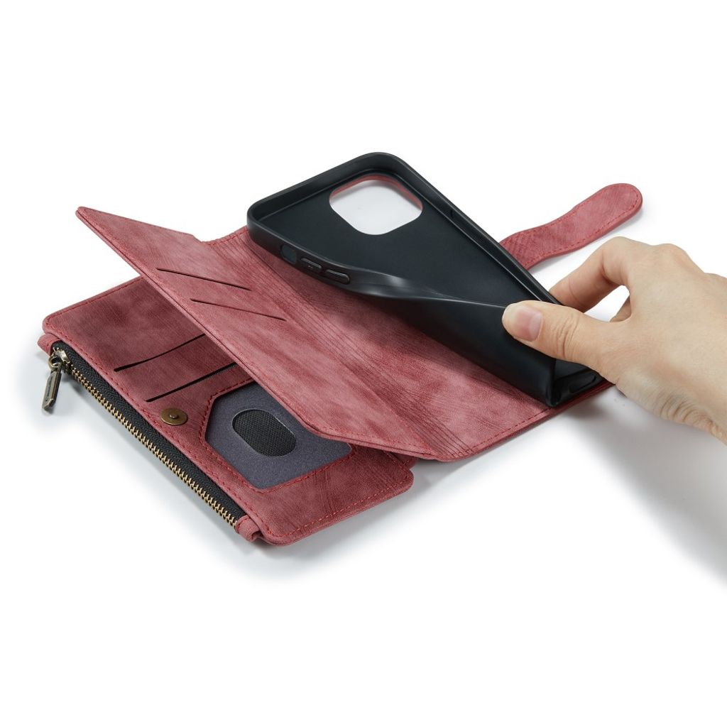 CASEME iPhone 13 Wallet Cover Card Holder Strap PU Leather - Red