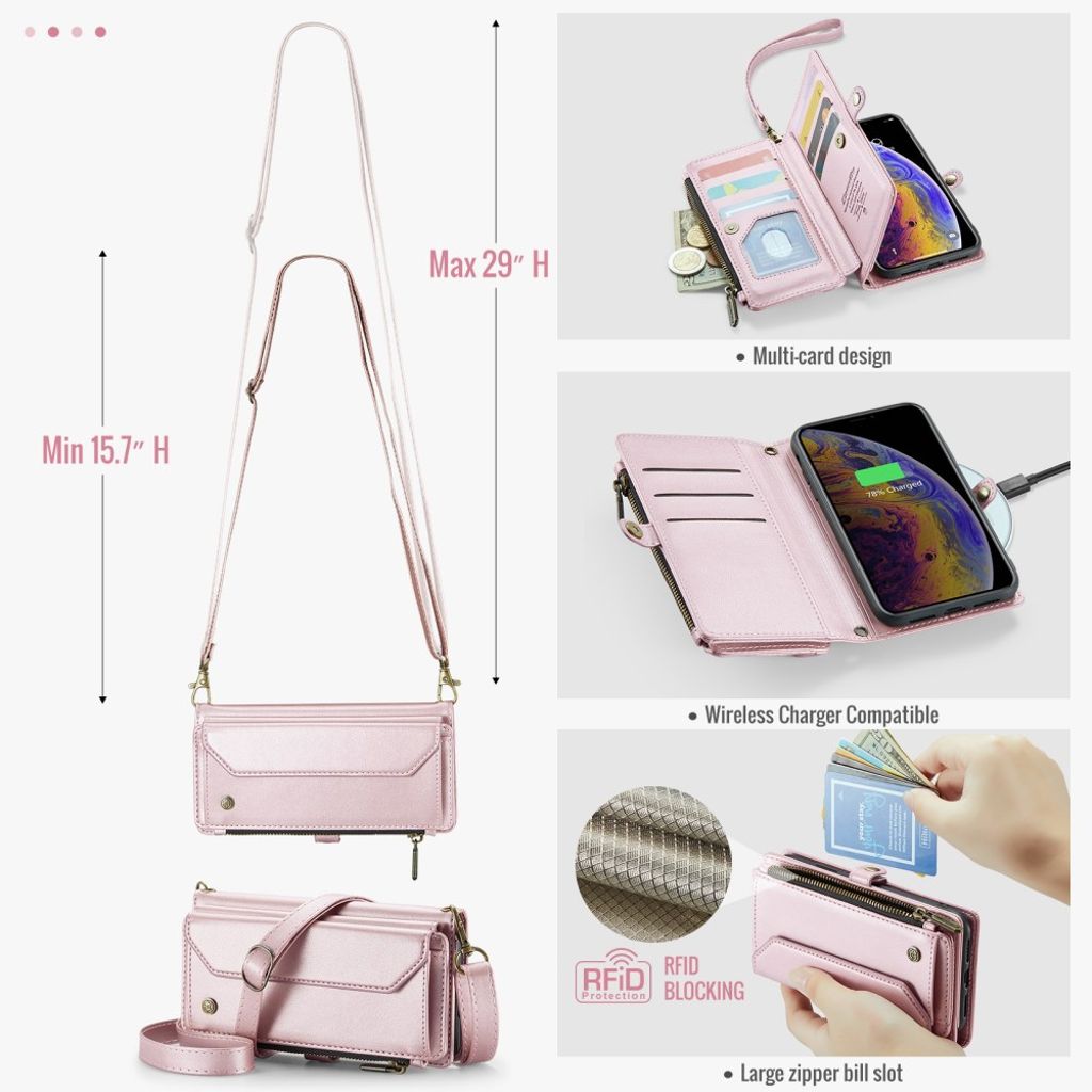 iPhone XS Max CaseMe C36 Pungetui RFID-blokerende - Lyserød