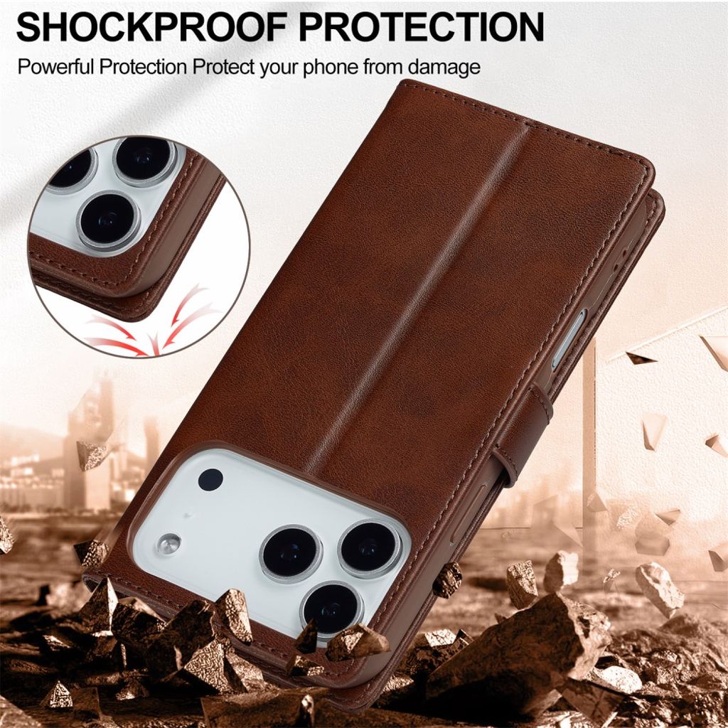 LC.IMEEKE iPhone 17 Pro Wallet Cover with Stand - Brown