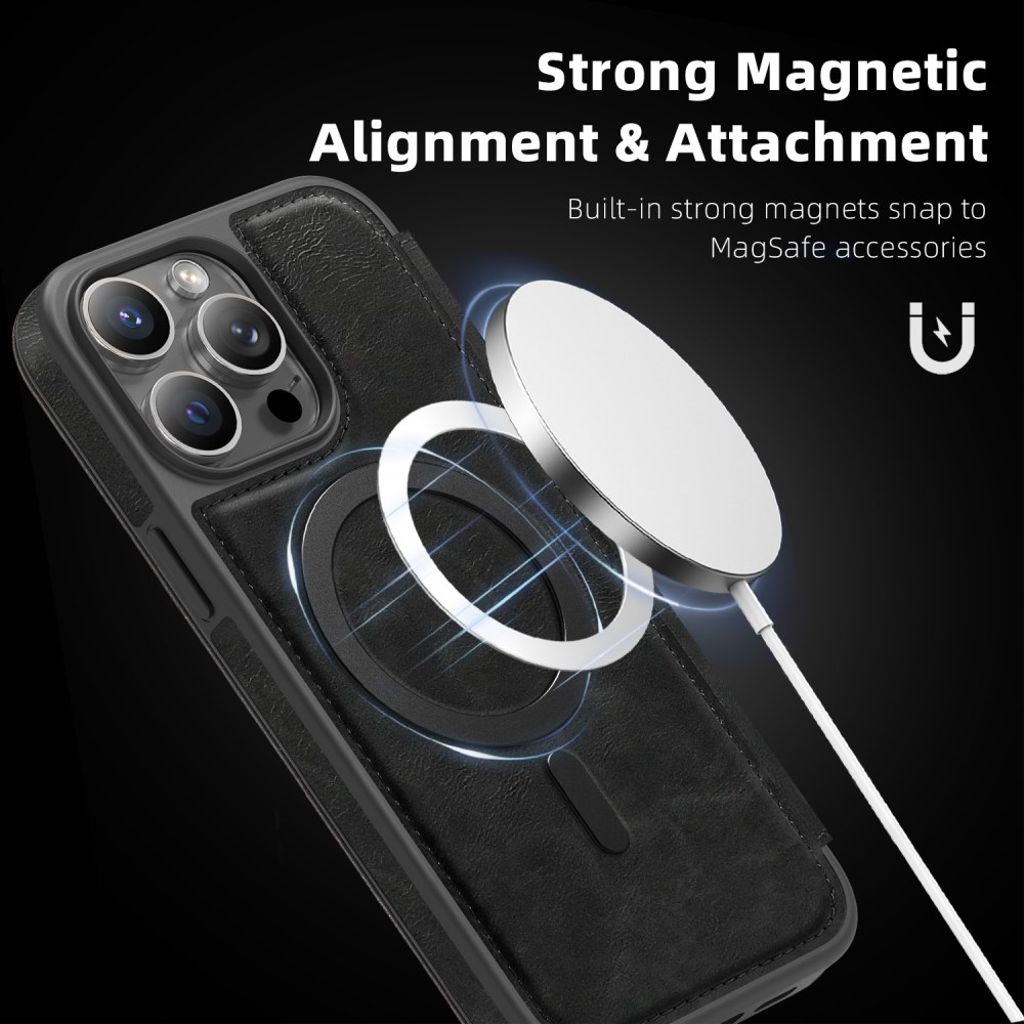 iPhone 14 Pro Max Wallet Cover MagSafe RFID Blocking - Black