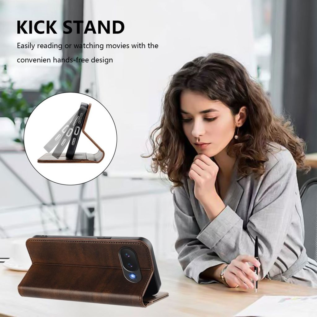 Google Pixel 10a Plånboksfodral RFID-blockerande PU-läder – Brun