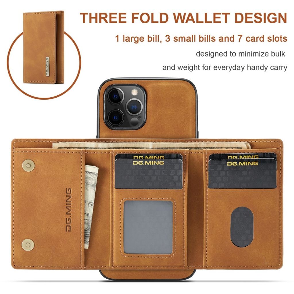 DG.MING iPhone 13 mini Wallet Case with Kickstand – Brown