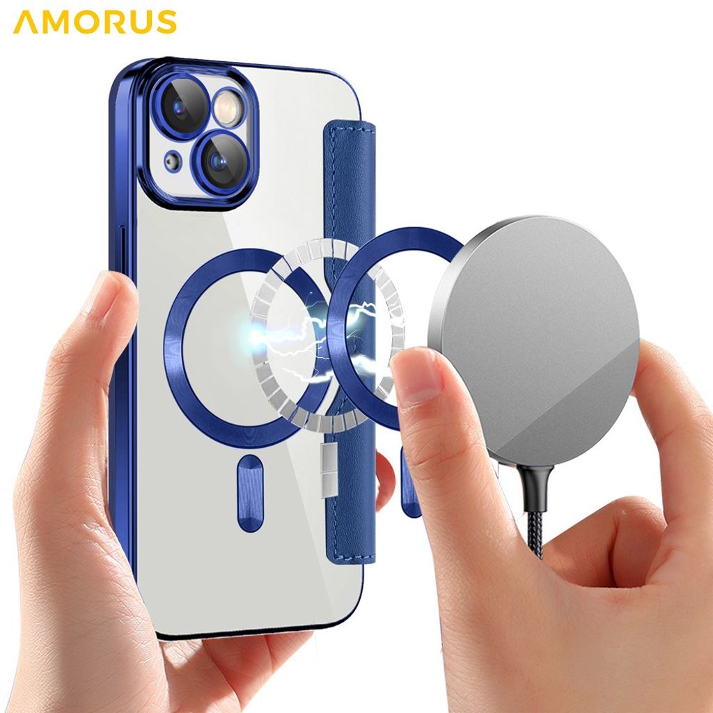 AMORUS iPhone 14 MagSafe RFID-blokerende Pungetui – Safir