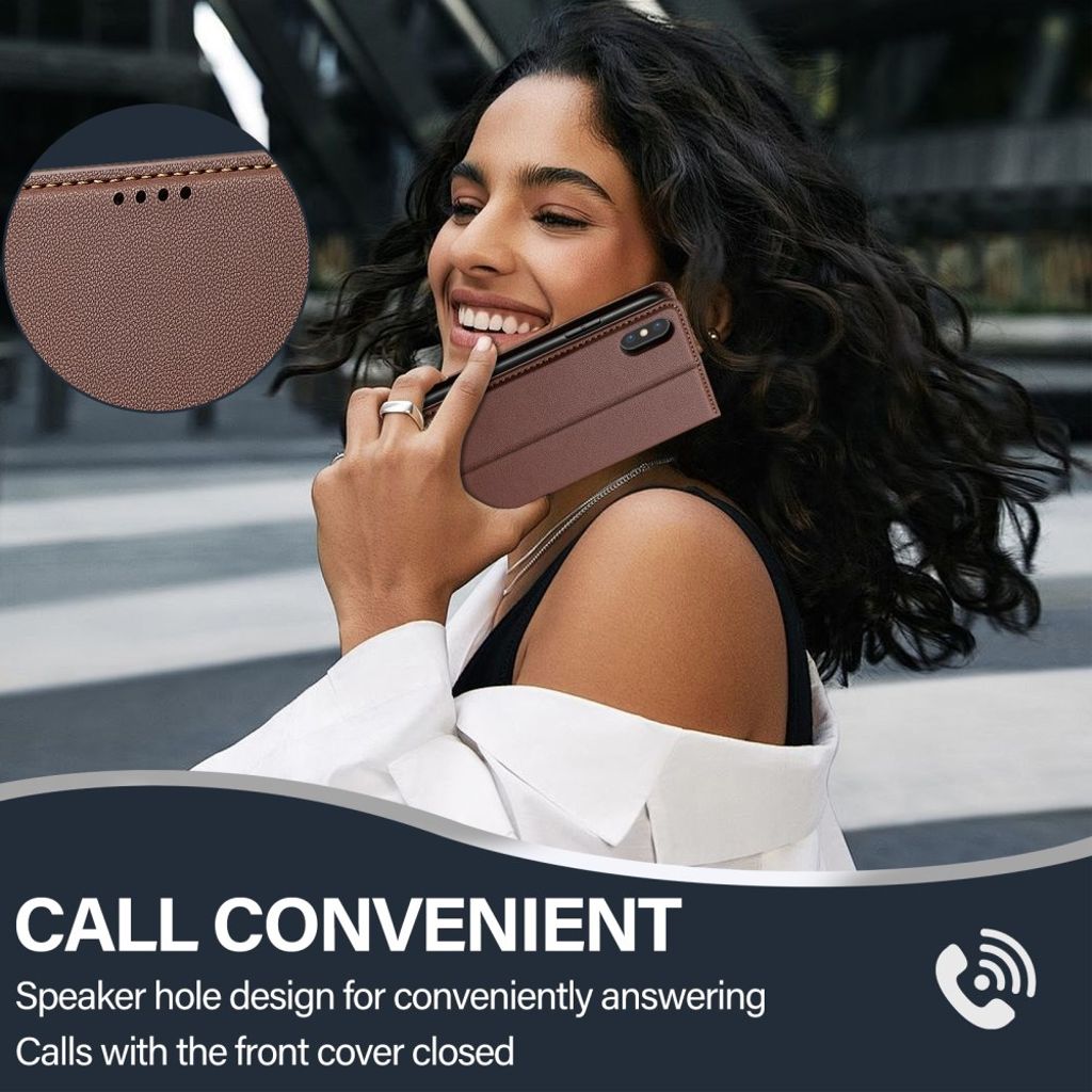 LC.IMEEKE iPhone XS Max Pungetui med Kortholder og Stativ – Brun