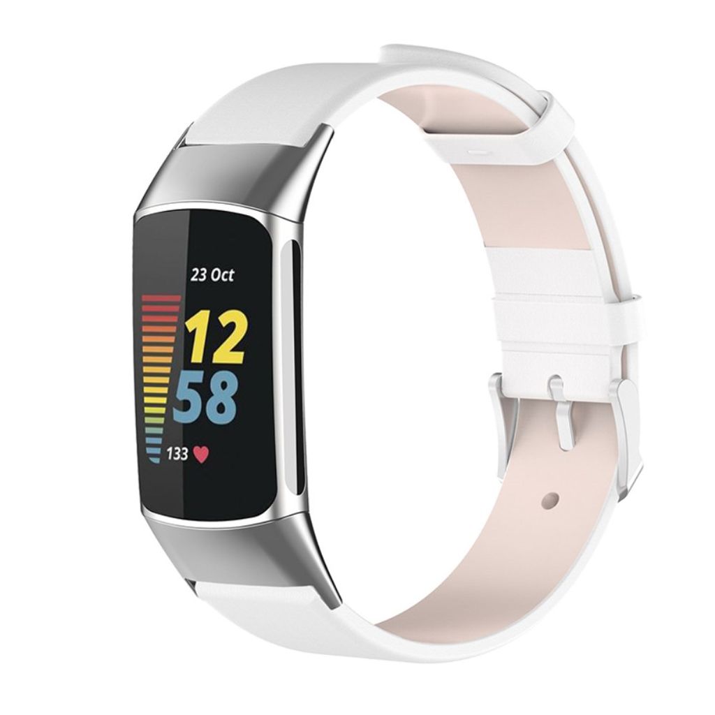 Fitbit Charge 6/5 Kellonranneke, Nahkaa - valkoinen