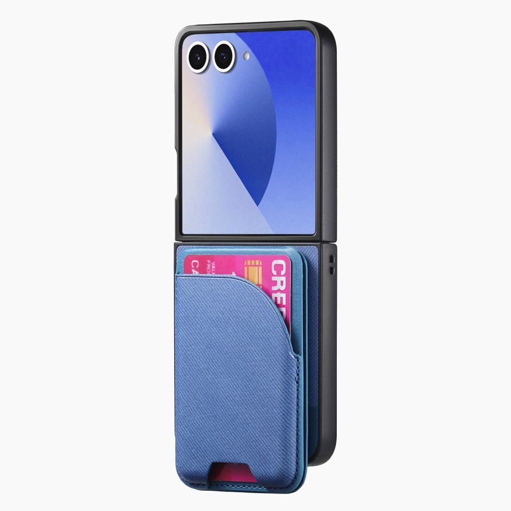 Magnetiskt skal med kickstand och denimtextur till Samsung Galaxy Z Flip7 5G – Blå