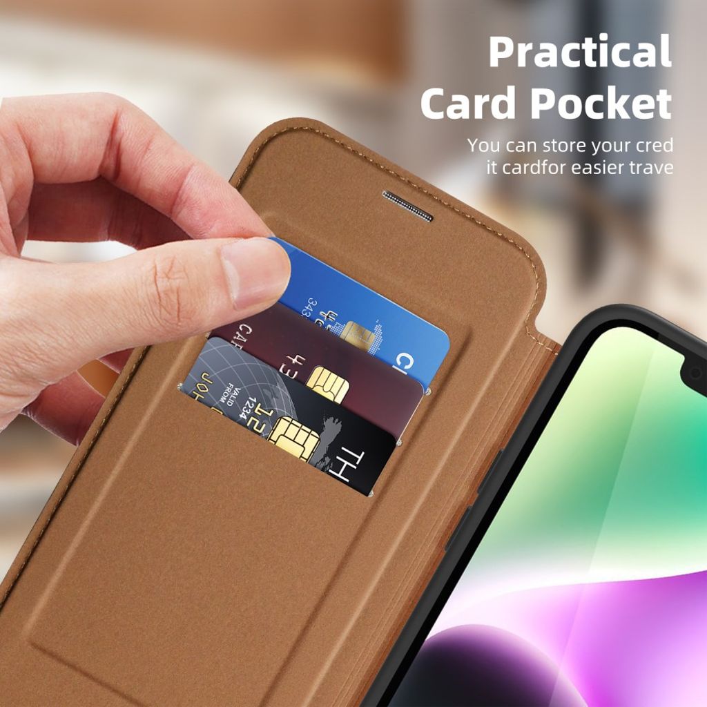 iPhone 14 Plus Plånboksfodral MagSafe RFID-blockerande Korthållare – Brun