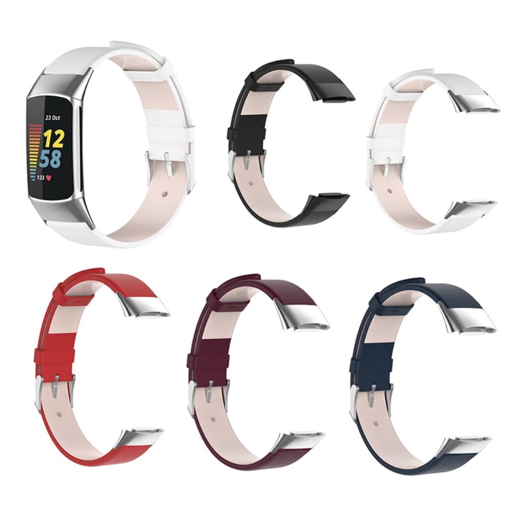 Fitbit Charge 6/5 Kellonranneke, Nahkaa - Punainen