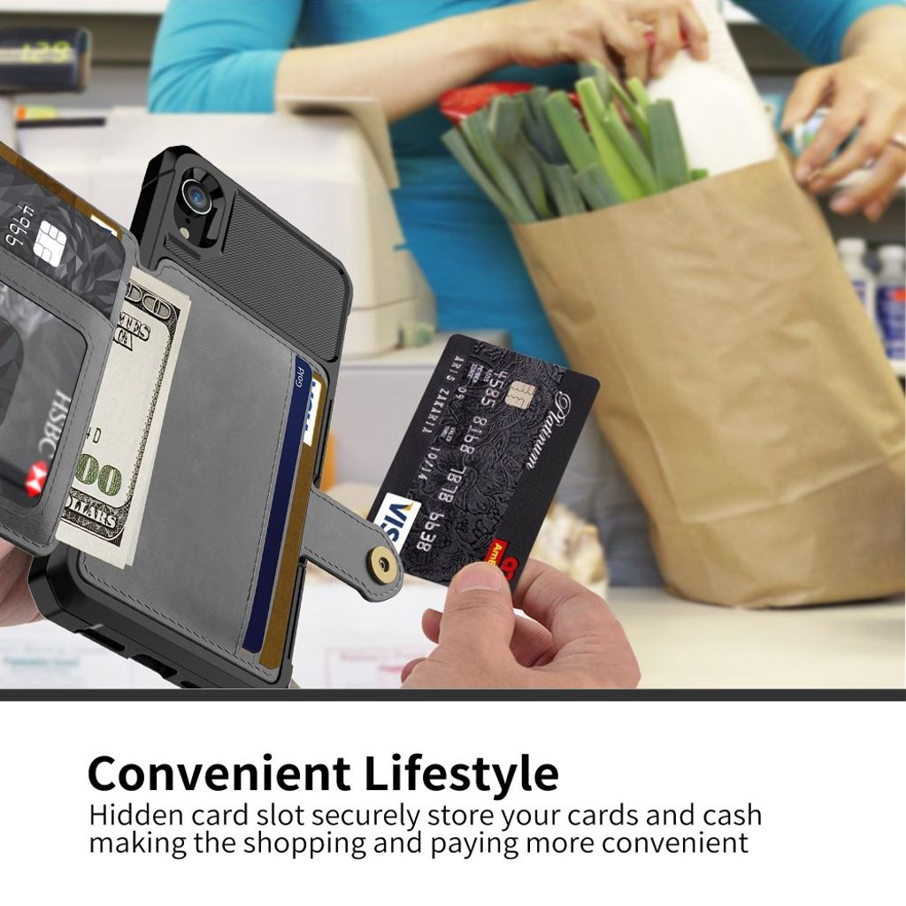 Plånboksskal till iPhone XR Kickstand med Kortfack – Svart