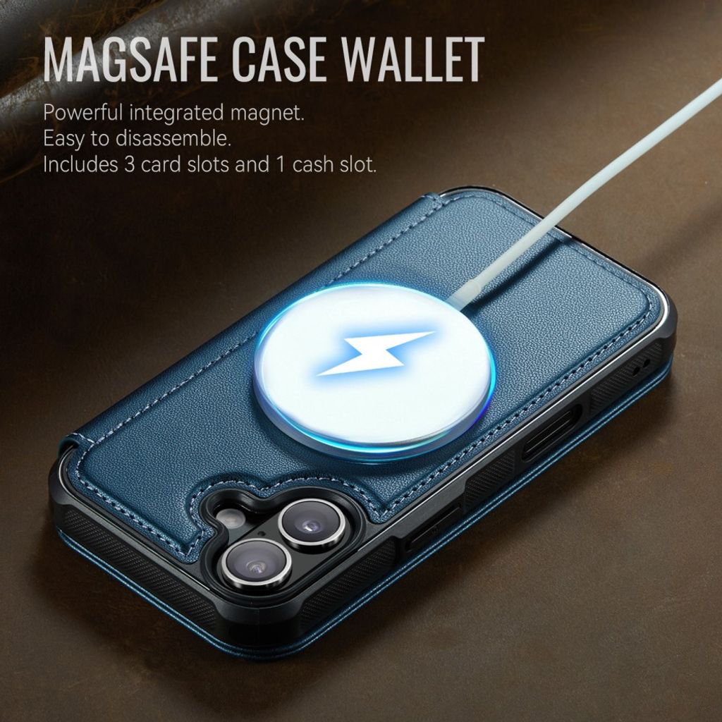 CASEME 053  iPhone 16 Plus Lompakkokotelo MagSafe RFID-estävä - Sininen