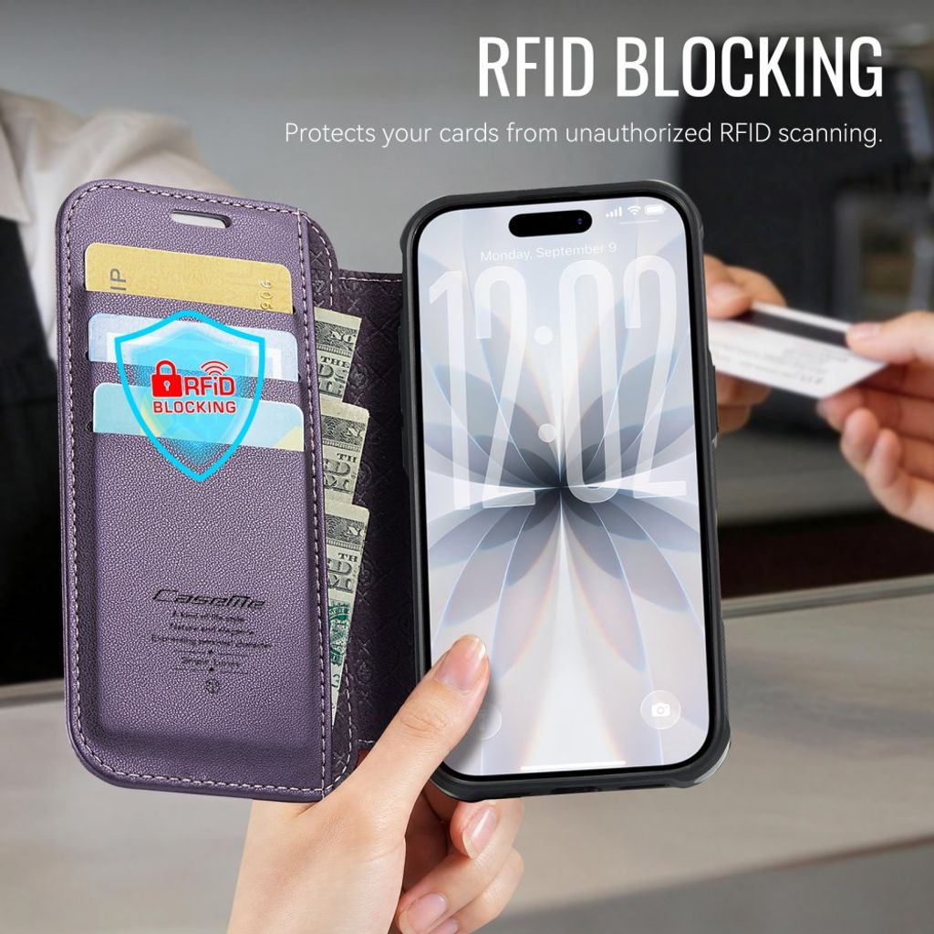 CASEME 053  iPhone 16 Plus Lompakkokotelo MagSafe RFID-estävä - Violetti