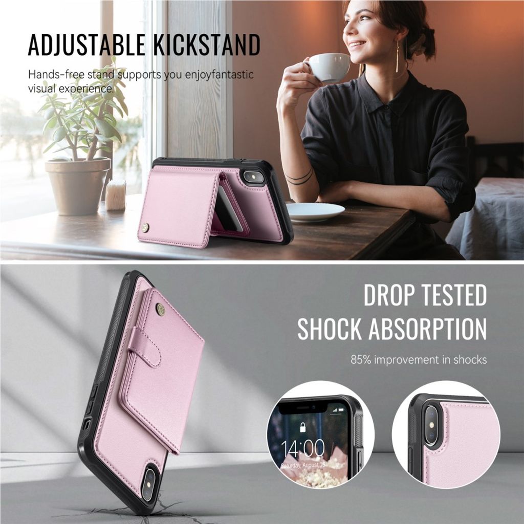 JEEHOOD iPhone XS Max RFID Kortholder Pungcover MagSafe – Lyserød