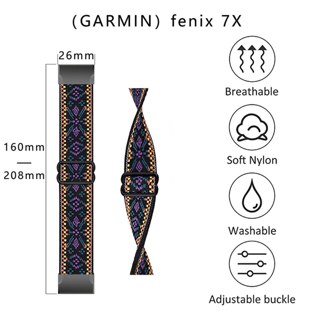 Garmin Fenix 7/6/6 Pro/5/5 Plus osv. nylon klokkerem – svart