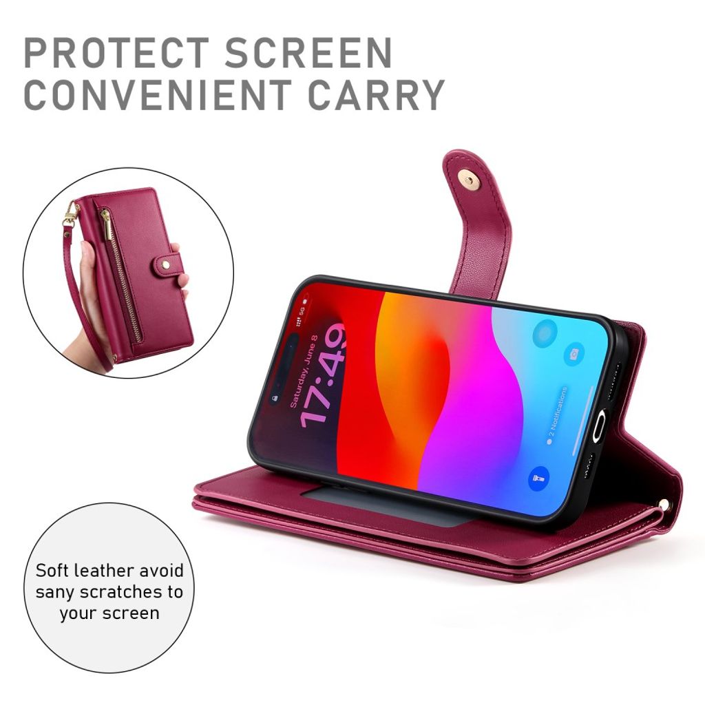 iPhone 17 Pro Plånboksfodral med Bärrem - Röd
